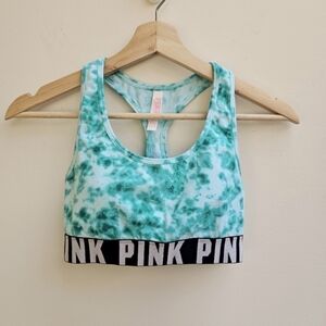 PINK Victoria Secret Sports Bra / Workout Top in Green and White, Size Small